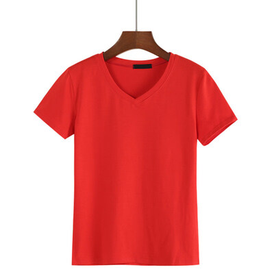 

Summer Women Solid Color V Neck Short Sleeve T-Shirt Casual Slim Fit Basic Top