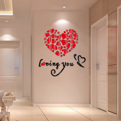 

3D Romantic Heart Wall Sticker Removable Decal Room Vinyl Posters Home Bedroom Decoration