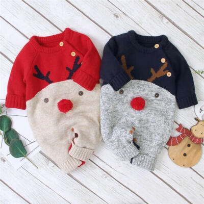 

UK My First Christmas Baby Girl Knitted Romper Jumpsuit Bodysuit Sweater Clothes
