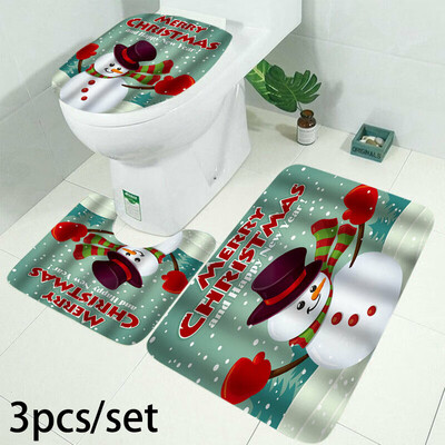 

Bathroom Accessory Waterproof Shower Curtain Christmas Serie Toilet Cover Mat
