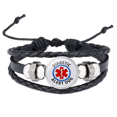 

Vintage Multilayer Woven Leather Bracelet Diabetes Medical Alert Id Charm Bracelet For Women Men
