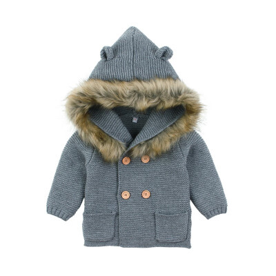 

0-24M 2019 Winter Newborn Baby Girl Sweater Clothes Child Fashion Hooded Fur collar Sweater Jacket Cardigan Infant Girl Clothes