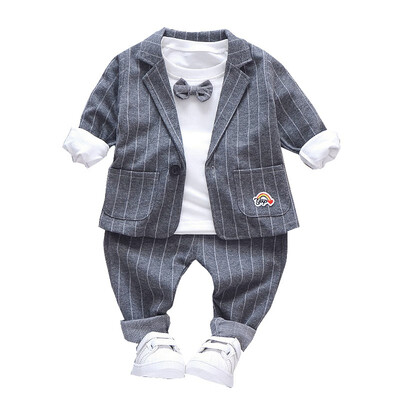 

3Pcs Autumn Baby Boy Clothes Long Sleeve T-shirt Striped Print Coat Trousers Pants Clothes