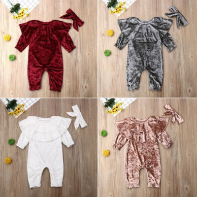 

UK Newborn Baby Girl Clothes Velvet Jumpsuit Romper Bodysuit Headband Outfits