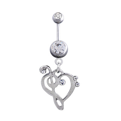

Women fashion Crystal Heart Musical Notation Navel Belly Button Bar Ring Body Piercing