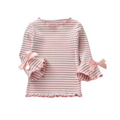 

Autumn Baby Girl Long Flare Sleeve T-Shirts Kids Striped Printed Tops Tees Casual Blouse