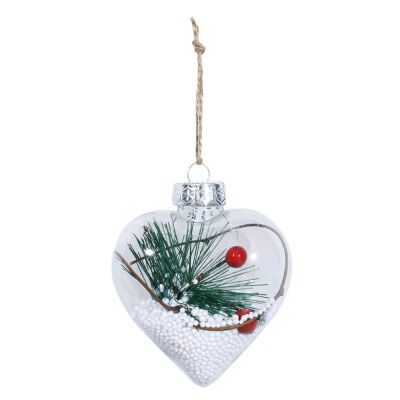 

Heart-Shaped Clear Plastic Christmas Ball Ornaments With Artificial Snow And Berries For Party Holiday Christmas Decoration