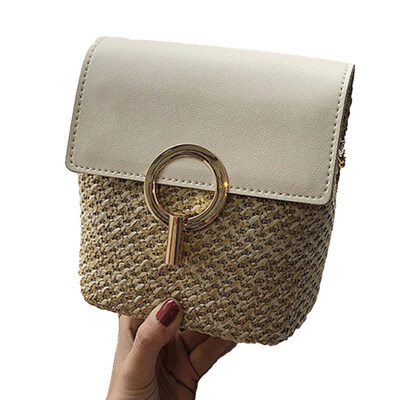 

Summer Beach Women Metal Circle Small Flap Straw Chain Crossbody Shoulder Bag