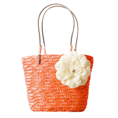 

Fashion Novel Solid Color Handbag Three-dimensional Flower Decoration Handbag Straw Women Handbag