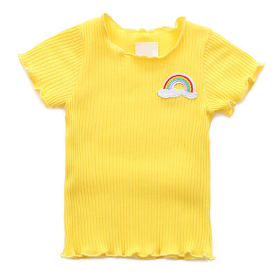 

New Baby Girls Summer Cotton Solid Print T-shirt Tops Blouse Short Sleeve Children Casual Tee Shirts