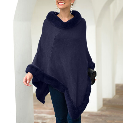 

Tailored Womens Fashionable Round-Necked Cloak Shawl Collar Pure-Color Sweater Blouse