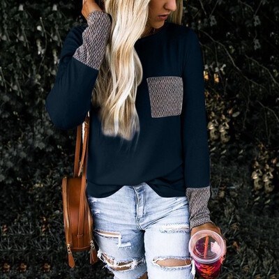 

Tailored Womens Fashion Long Sleeve O-Neck Patchwork Print T-Shirt Top Blouse