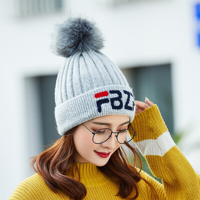 

Long - term hat ladies autumn&winter new letter hair ball knitted wool hat Korean version outdoor pillow top hat