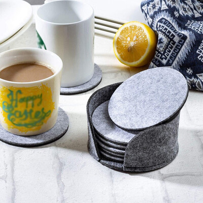 

8pcsset Felt Round Drink Coasters Set With Box Kitchen Desktop Placemat Cup Mat Pad Holder For Drinks Kitchen Tableware