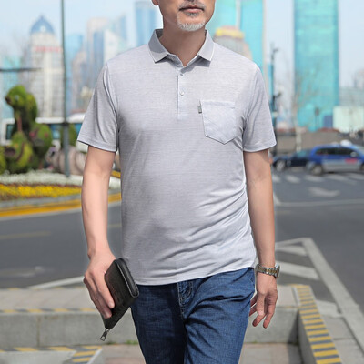 

Tailored Fashion Men Middle-aged Pocket Slim Slim Short Sleeve Turn-down Collar T-shirts