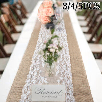 

345 Pcs Vintage Lace Burlap Jute Table Natural Hessian Table Rustic Wedding Table Decoration