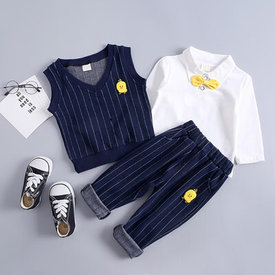 

New Autumn Baby Boy Set Long Sleeve Gentleman Soft Cotton T-Shirt TopsStripe VestLong Pants Trousers Toddler Outfits