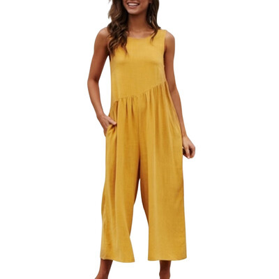 

Jumpsuit Womens rompers summer new solid color sleeveless round neck vadim casual simple jumpsuit Combinaison Femme