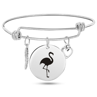 

Fashion Women Men Flamingo Heart Stainless Steel Angel Wings Bracelet Jewelry