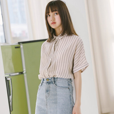 

Women Summer Short Sleeve Blouse Striped Womens Tunic Suit Casual Short Tops