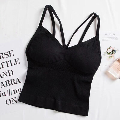 

Sexy Camisoles Women Padded Tank Top V-neck Seamless High Elastic Female Cross Vest