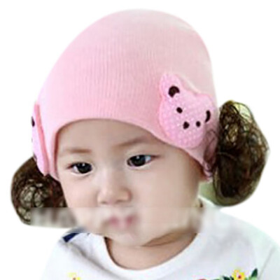 

Winter New Girls Hat Fashion Cute Wig Flower Hair Children Baby Kids Cap Floral Warm Knitted Earmuff Wig Caps Baby Accessories