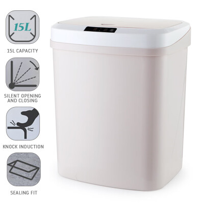 

Creative home smart trash Home bedroom Square automatic induction electric plastic bucket -black -Battery kick