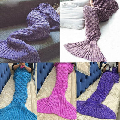 

Super Soft Warm Hand-Crocheted Mermaid Tail Blanket Sofa Blanket Sleeping Bag Christmas Gift 6Colors