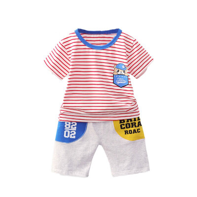 

Boys Clothes Sets Summer Baby Boys Short Sleeve Cartoon Stripe Print T-shirt TopsShorts Casual Outfits Childrens Sets