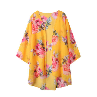 

Women Shirt Kimono Boho Cardigan Vintage Floral Print Blouse Loose Shawl Cape Ladies Bohemian Chiffon Transparent Beachwear