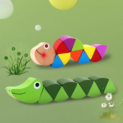 

Siaonvr 2Pack Colorful Wooden Twisted Caterpillar Toy Kids Educational Didactic Toy