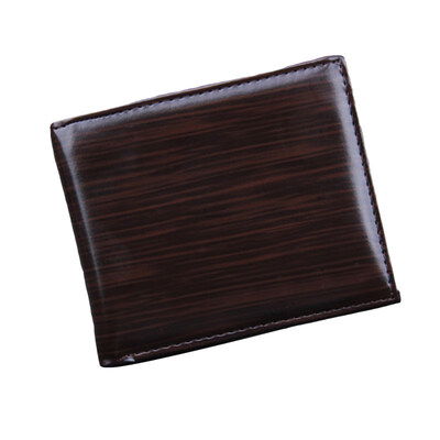 

Retro Men Solid Color Wooden Grain Multi Slots Faux Leather Short Wallet Purse