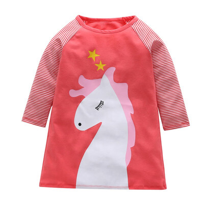 

Girls Dress Children Cartoon Print Striped Long-sleeved Dresses 2018 New Autumn Children Clothing Baby Girls Clothing 2-8Y