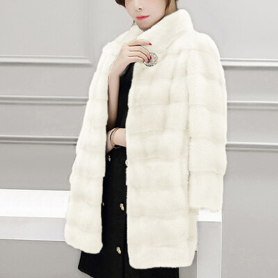 

Tailored Womens Fashion Long Knee Coat Ladies Vintage Faux Fur Jacket Lapel Outwear