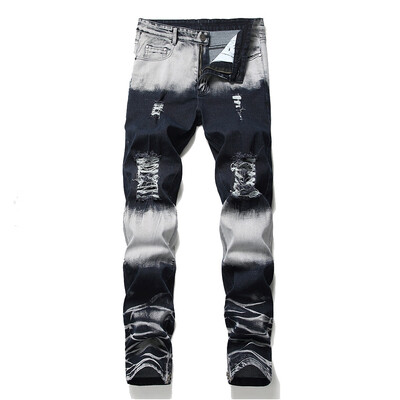

Gobestart Fashion Mens Casual Personality Printing Slim Fit Denim Jeans Pants