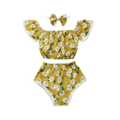 

UK Newborn Infant Baby Girl Floral Tops Crop Shorts 3PCS Outfits Clothes Summer