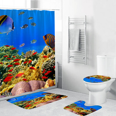 

Toponeto 4PCS Non Slip Toilet Polyester Cover Mat Set Bathroom Shower Curtain