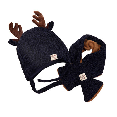 

Cute Baby Winter Warmer Knitting Scarf Cartoon Ear Design Hat Infant Cotton Collar Scarves Neckerchiefs Headwear Set