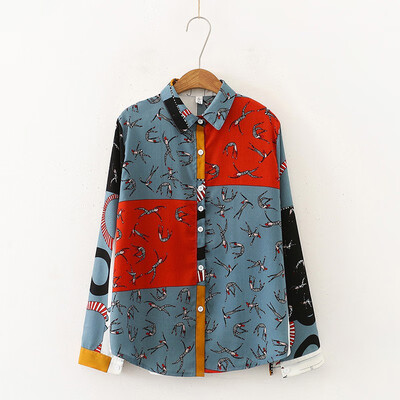 

Elegant Office Lady Shirt Fashion Printed Lapel Slim Blouse Personality Long Sleeve Shirt Plus Size