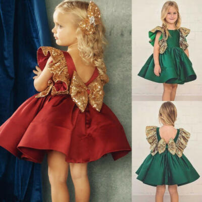 

Baby Kid Girl Summer Sequin Sleeve Dress Party Wedding Pageant Princess Dress UK