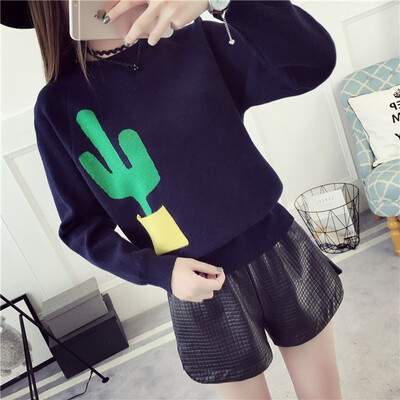

Autumn&winter 2018 short round collar long sleeve womens long sleeve han version blouse pullover small sweater jacket