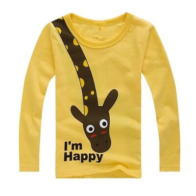 

Hot Sale Children Long Sleeve Tops Giraffe Im Happy Kids Boys T-shirt Top Spring Clothing casual baby clothing Tops 2-6Y