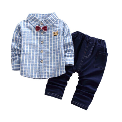 

Baby Boys Clothes Set Long Sleeve Gentleman Suit For Boys Children Clothing Plaid ShirtsPants Kids Suits