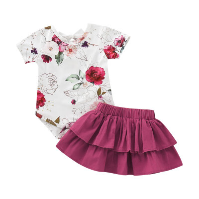 

Baby Clothes Set Summer Short Sleeve Floral T-Shirt Top RomperSkirt Elegant Toddler Girl Clothing