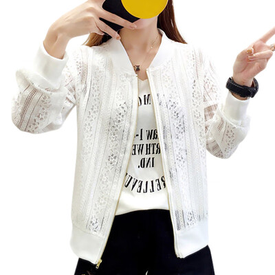 

Women Jacket long-sleeved Casual lace Solid hollow Out Baseball Jacket Short Coat x