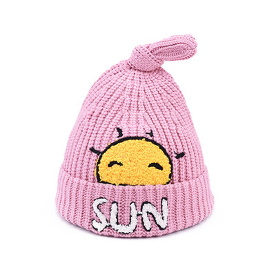 

Newborn Cute Autumn Winter Warm Kids Baby Caps Cartoon Sun Print Hats Knitted Wool Hemming Caps