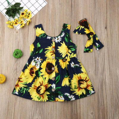 

Summer Toddler Baby Girls Kids Party Dress Floral Casual 2PCS Dresses Sundress