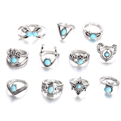 

Vintage Bohemian Crown Starfish Turquoise Ring Set Beach Crescent Shell Turtle Owl Crystal Rings Sets Party Jewelry Accessories