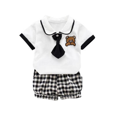 

Baby Boys Clothes Summer Kids Boys Short Sleeve Cartoon Bear Print Tops Blouse T-shirtPlaid Shorts Children Casual Outfits Sets