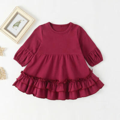 

Toddler Kid Baby Girls Long Sleeve Dress Solid Ruffles Party Princess Dress Tops